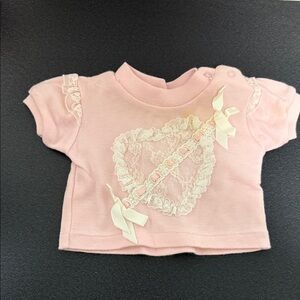 Pink Baby Tee with Lace Heart and Ribbon Bows 90’s